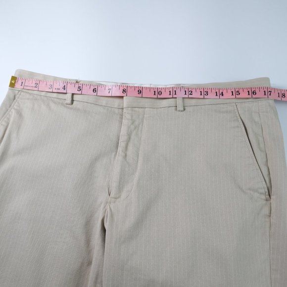 Express Producer Mens 33x32 Beige Pinstripes Flat Front Dress Pants - Picture 7 of 10